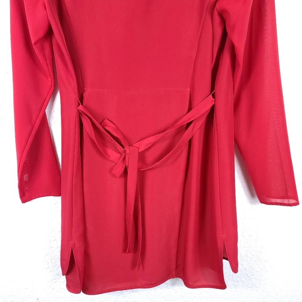 TED BAKER Red Scallop Ruffle Belted Mini Dress - Picture 7 of 9